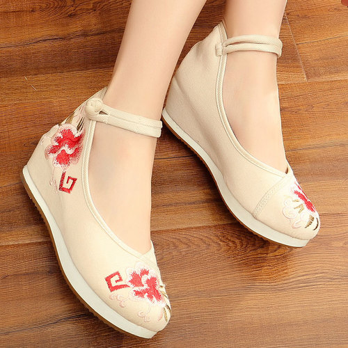 Peony rubber two-color sports travel casual sole canvas patchwork embroidered Chinese style cloth shoes for women's singles