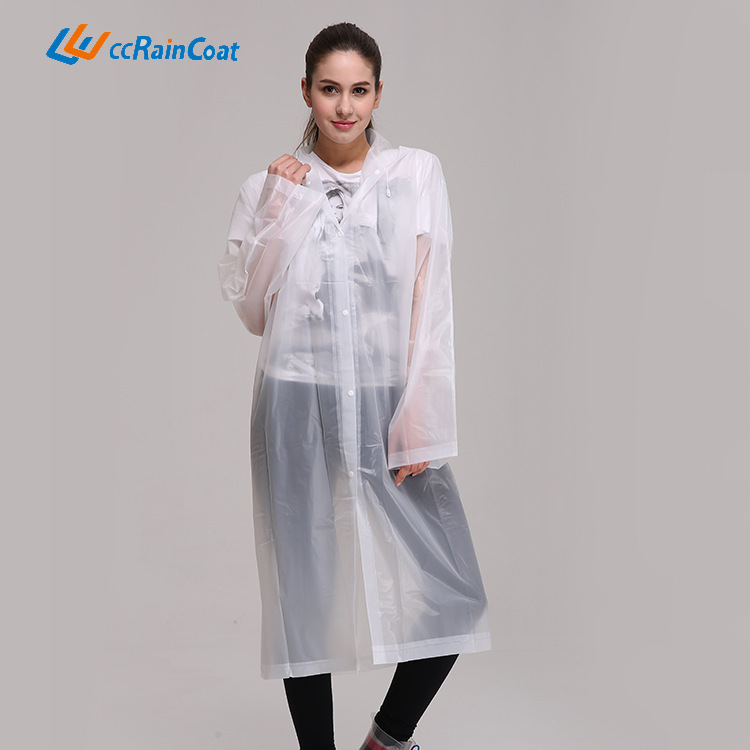 peva non-disposable cardigan raincoat transparent conjoined long thick hooded rope raincoat outdoor travel