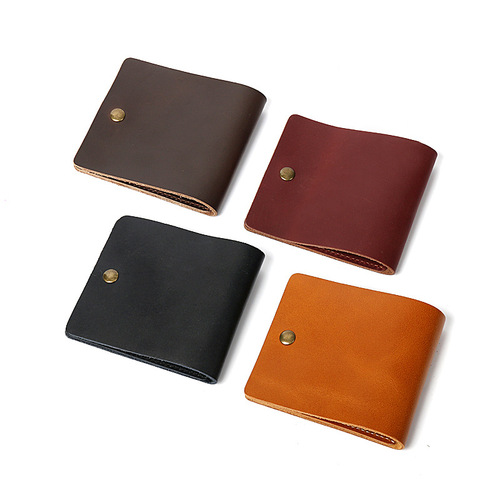 Men's and women's simple style wallet buckle handmade genuine leather wallet retro style horizontal cowhide clip wholesale agency 