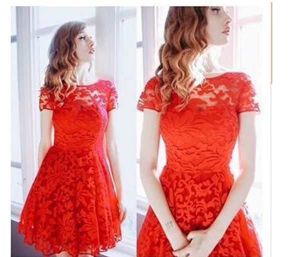 Elegant fashionable blue lace dress with a round collar