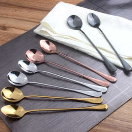 勺子不锈钢长柄勺子电镀黑金色加长咖啡勺冰激凌勺1010搅拌勺