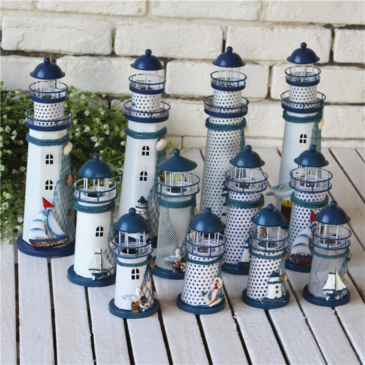 地中海LED铁皮灯塔19cm电子灯七彩灯烛台家居桌面摆件-阿里巴巴