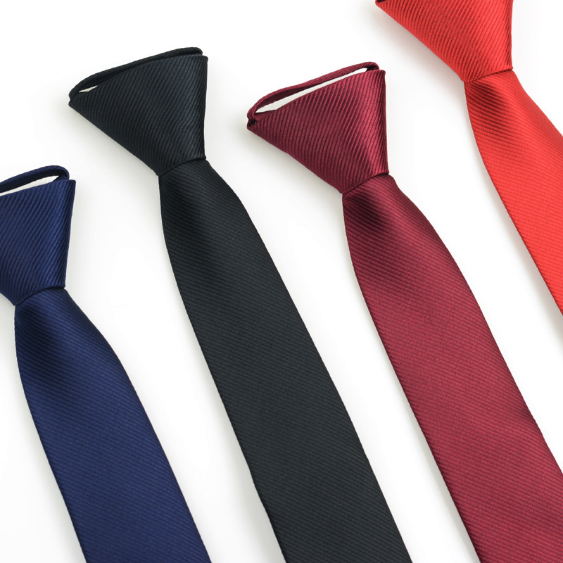 5CM solid color lazy zipper tie men's dark stripes easy to pull fashion personalized business formal wear narrow tie