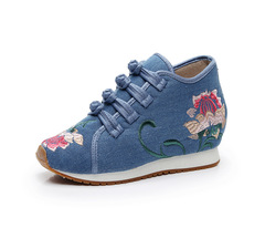 2018秋冬保暖加絨系帶搭扣女布鞋民族風女棉鞋防滑內增高平底鞋