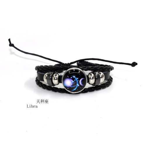 Amazon Creative New Starlight 12 Zodiac Bracelet, Starry Sky Style, Woven Leather Bracelet, Yiwu Gift Wholesale