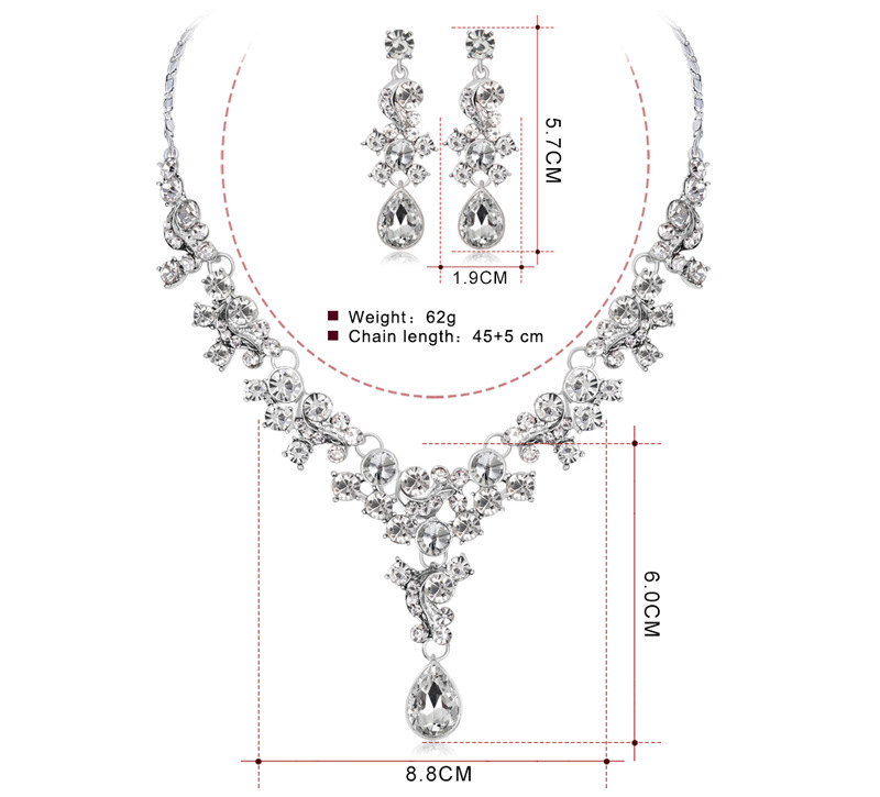 1 Set Fashion Water Droplets Alloy Inlay Rhinestones Glass Women's Earrings Necklace display picture 1