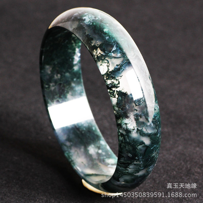Natural Indian Water Grass Agate Bracelet Women's Marine Chalcedony Bracelet Ice Primary Color Moss Jade Bracelet