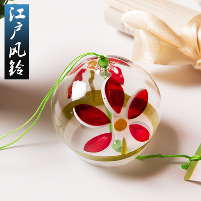 创意江户日式ガラスの风铃挂饰门饰手工玻璃彩绘红花活动庆典礼品