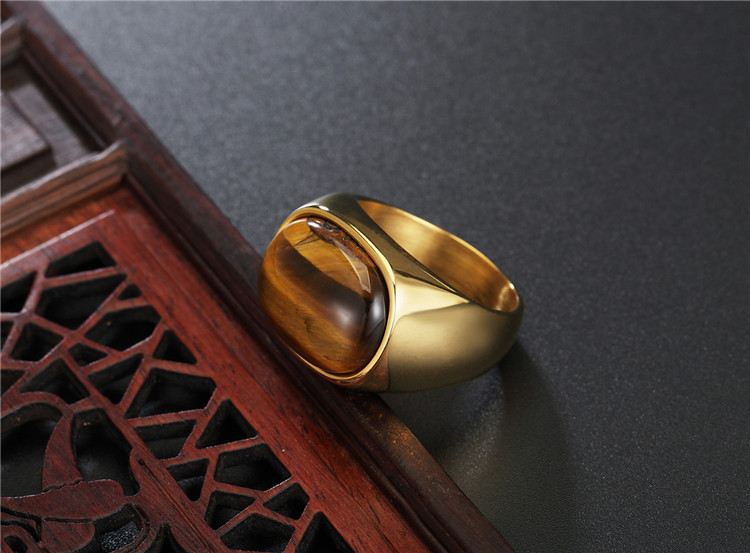 27g Weight Tiger Eye Inlay Material Rings Classification 13, 7 Ring Size 1 Piece Quantity Hip-hop Exaggerated Oval Stainless Steel Inlay Tiger Eye Men's Rings