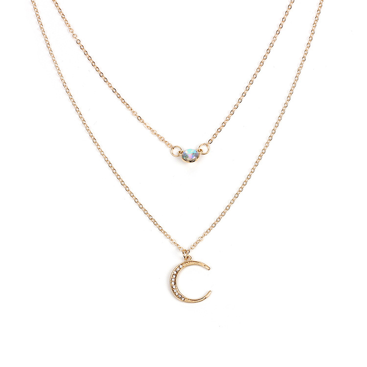 9g Weight Necklace Classification Women'S Gender Gold, Silver Color Hot-selling  Moon Pendant Multilayer Necklace Wholesale 1