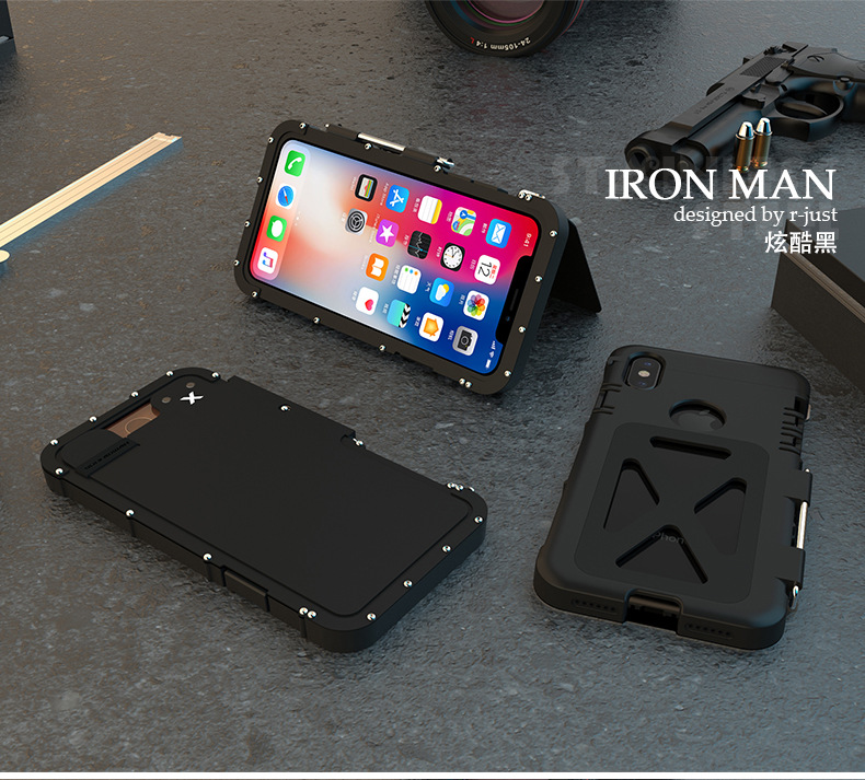 Armor King Iron Man Luxury Shockproof Stainless Steel Aluminum Metal Flip Case Cover for Apple iPhone X