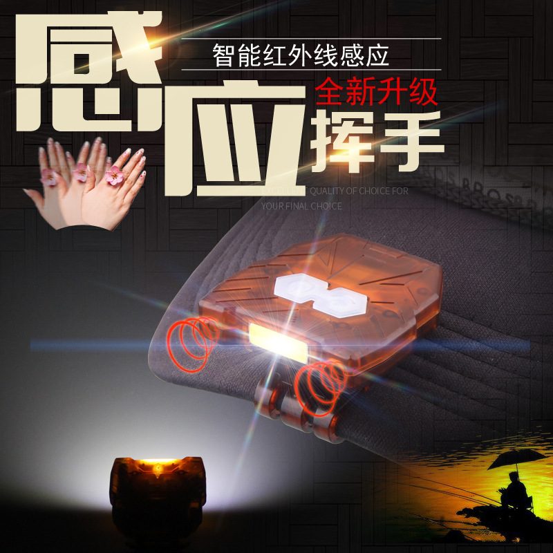 银诺钓鱼感应头灯夜钓可充电强光超亮LED夹帽灯帽檐头戴式防水|ru