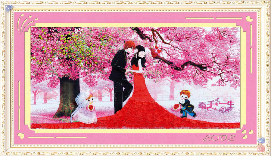 Oujin nianhua cinta bordado fábrica directa color impresión colgante pintura estable feliz sala de estar entrada pintura decorativa