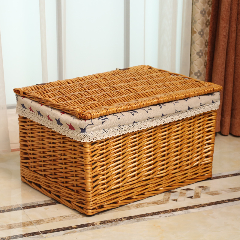 Caja de almacenamiento al por mayor con tapa caja de almacenamiento de ratán tejido caja de almacenamiento ropa juguetes caja de almacenamiento en casa Willow