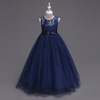 European and American hot selling children sleeveless lace wedding dress long skirt girl piano presenter evening dress