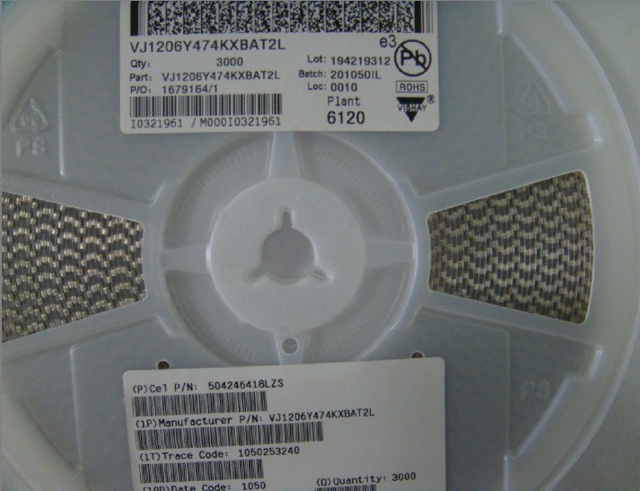 VJ1206Y474KXBAT2L 1206 474K 10% 100V X7R VISHAY贴片电容