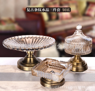 European-style fruit plate practical European-style home decoration glass fruit bucket candy jar snack tray ashtray three-piece high-end