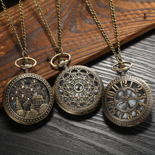 Foreign trade retro pocket watch jewelry accessories wholesale bronze hanging watch creative decorative watch large digital European and American quartz watch