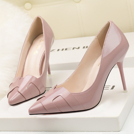 6089-2 Phiên bản Hàn Quốc của giày cao gót nữ thời trang mỏng, giày cao gót mũi nhọn, da rắn, bằng sáng chế Giày cao gót