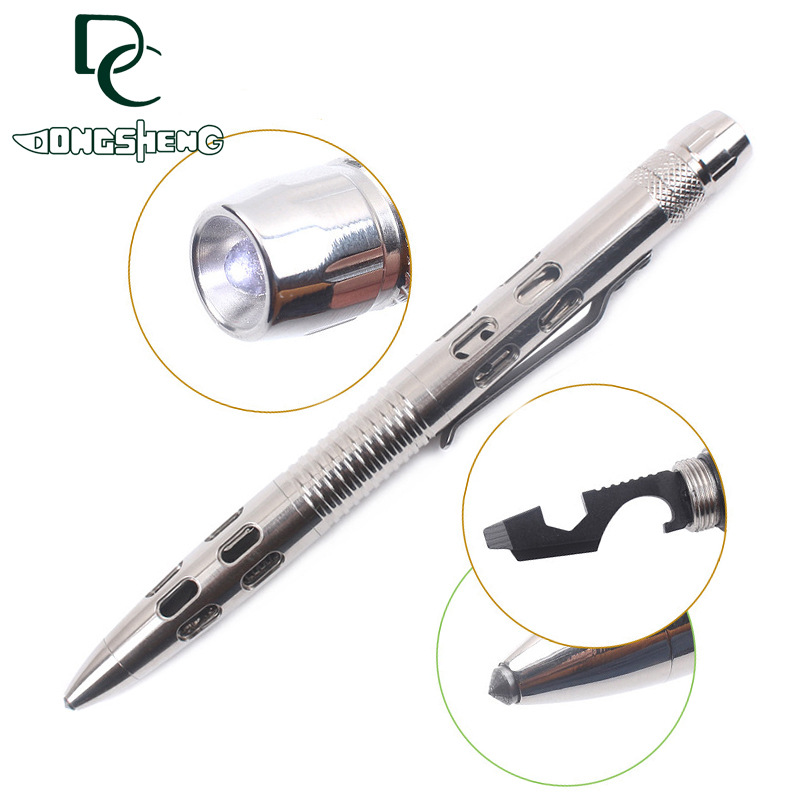 睐斯T02不锈钢战术笔 户外求生多功能钨钢破窗器LED灯防狼防身笔