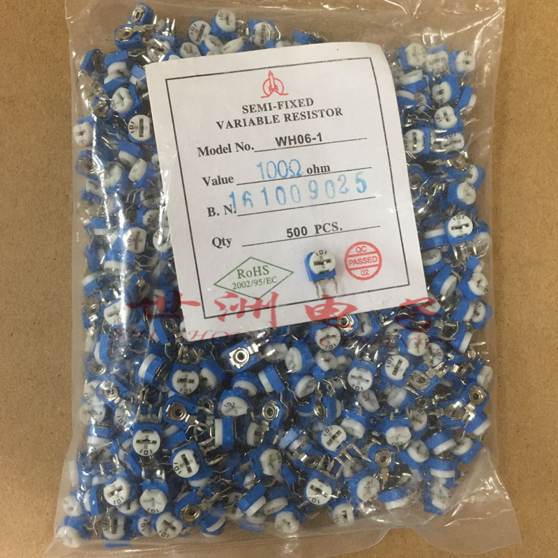 RM063-101 阻值100R 立式 蓝白可调电阻 兰白电位器 WH06-1 现货