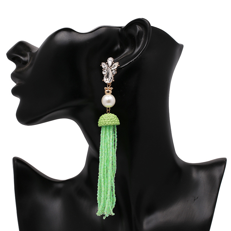 Earrings Bohemian National Style Long Tassel Earrings European And American Style Rice Beads Earrings Jewelry display picture 3