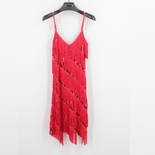 Adult Latin Dance Skirt Performance Costume, Sparkling Stage Performance Dress, Sexy Strappy Fringe Dress