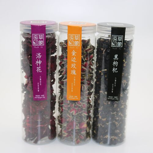 Factory-packed assorted flower teas: rose tea, hibiscus tea, jasmine tea, bottled fruit tea. Dropshipping available via livestream.