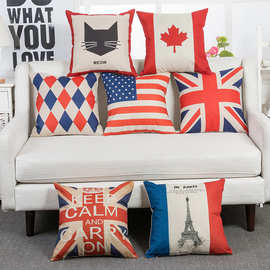 欧美风米字旗棉麻抱枕靠垫套加拿大美国英国旗英伦复古外贸出口