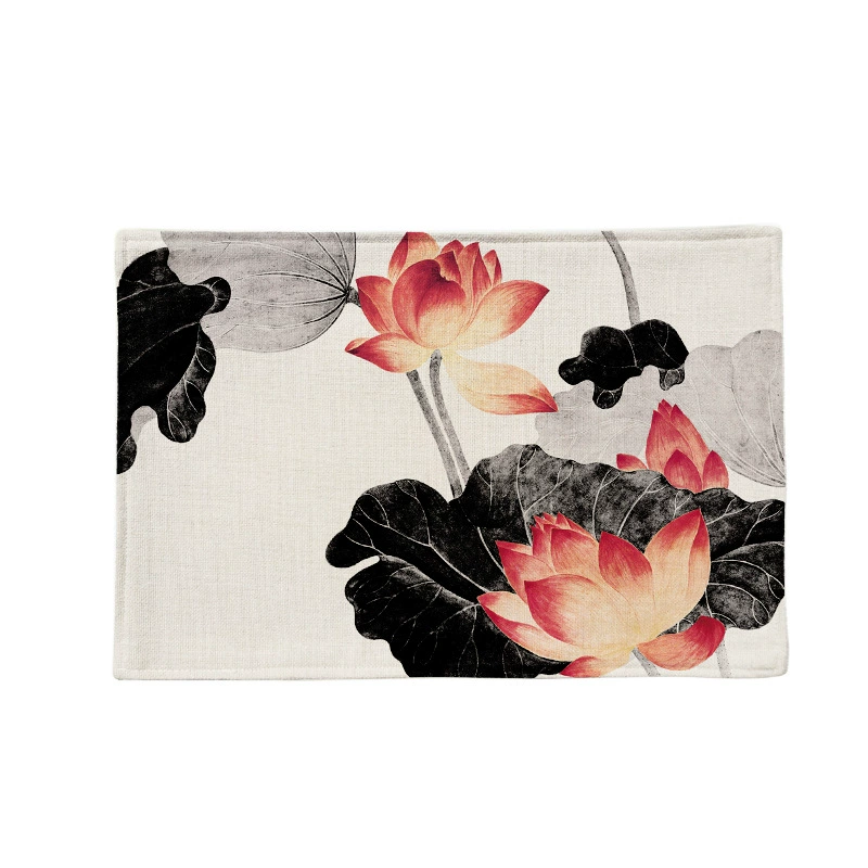 Trung quốc phong cách lotus cotton linen nơi mat dày non-slip cao su điểm placemat bảng mat cách nhiệt pad có thể giặt khăn trải bàn ăn cao cấp