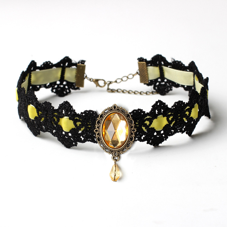 25g Weight Gothic Oval Artificial Diamond Velvet Lace Choker Wholesale