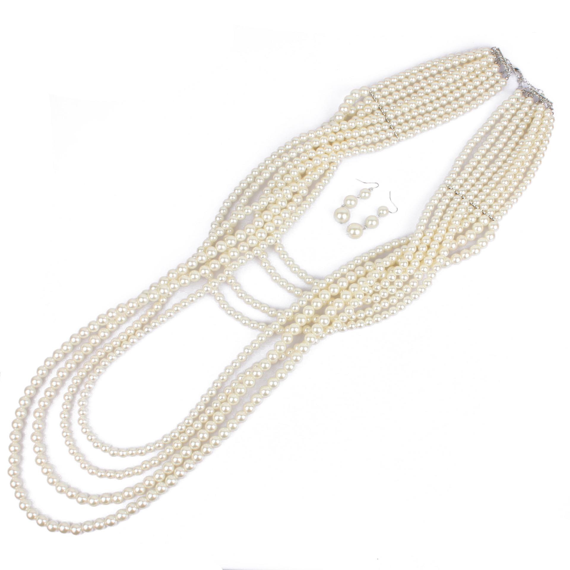 New exaggerated multi-layer pearl necklace set long sweater necklace earrings set for women nihaojew