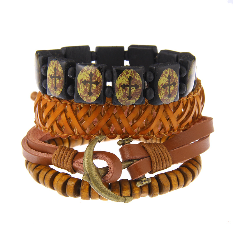 retro suit bracelet DIY woven imitation leather bracelet multi-layer bracelet multi-element bracelet