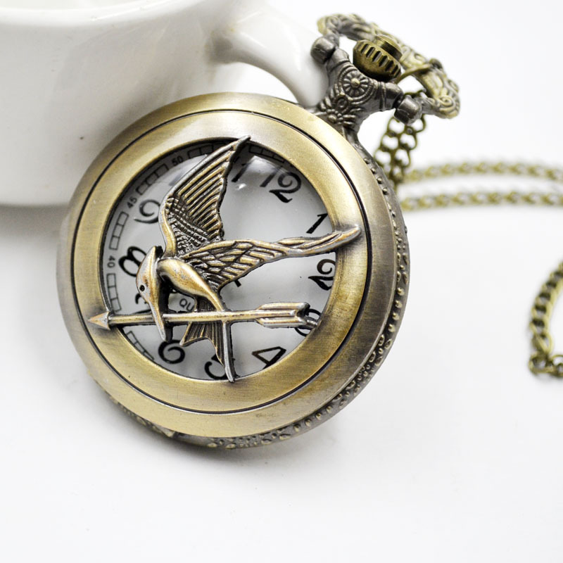韩版大号镂空机饿游戏复古个性怀表 项链饰品怀表批发
