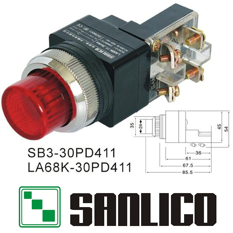 带灯凸头按钮开关 LA68K(SB3 KS PB)-30PD411拉闸高亮指示灯