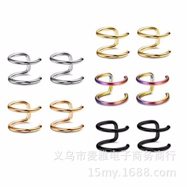 钛钢无耳洞双层耳夹耳线耳圈医用钢欧美朋克耳夹耳圈EG27