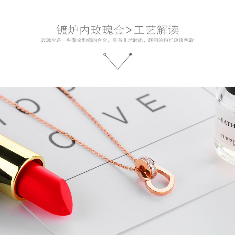 Micro-inlaid Rose Gold Love Pendant Titanium Steel Clavicle Chain Short Section display picture 7