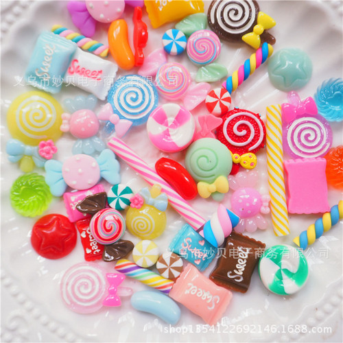 60pcs Resin lollipop candy blessing bag DIY crafts cream mobile phone case sticker DIY baby hairpin  jewelry accessories
