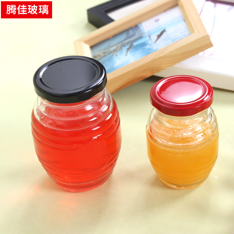 批发定制螺纹玻璃瓶 蜜酱菜罐头瓶储物密封罐 新款蜂蜜瓶350ml|ms