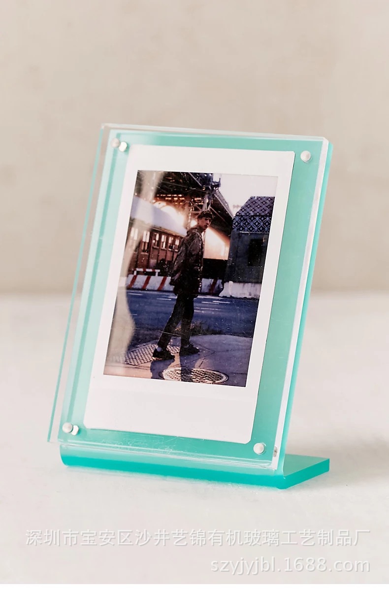 厂家批发亚克力1寸2寸拍立得强磁相框摆台 L型台签台卡展示牌