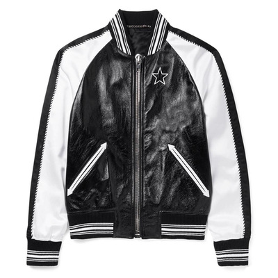 秋冬新款海宁真皮皮衣GVC男皮衣黑白撞色棒球服羊皮机车夹克外套|ru