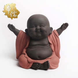 紫砂彩砂陶茶宠精品家居小摆件嘻哈佛创意礼品弥勒佛工艺大展宏图