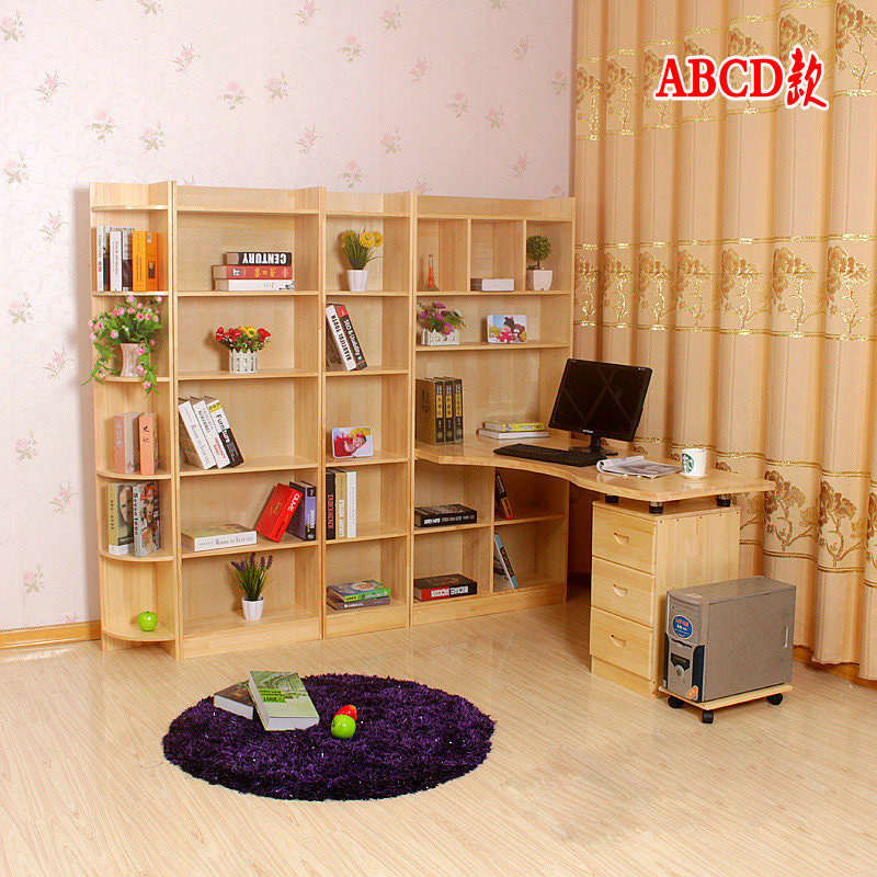 实木转角电脑桌松木书架组合办公桌简约台式笔记本书桌转角桌