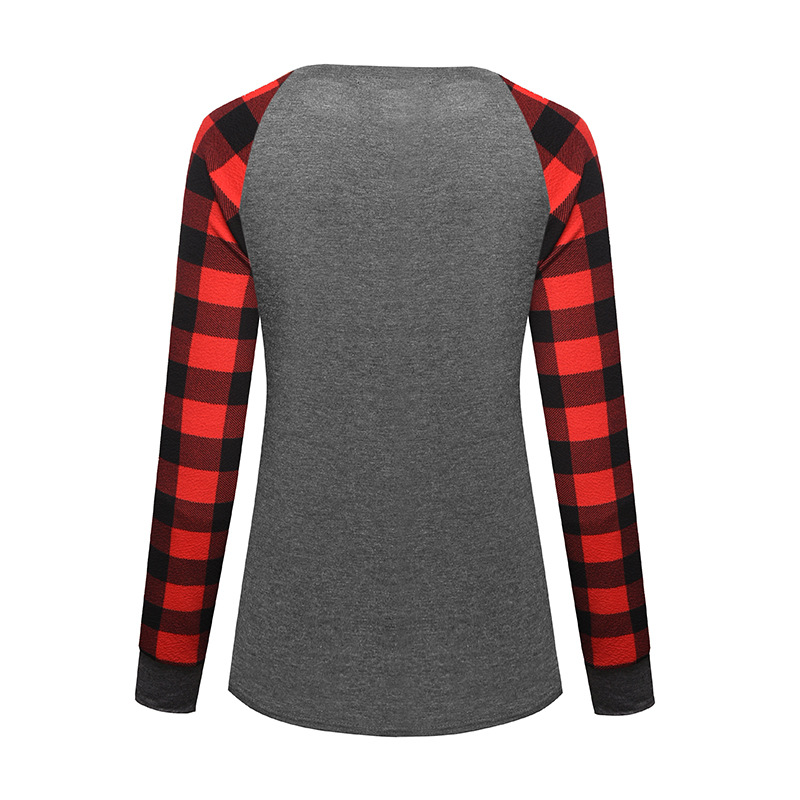 Plaid Pattern Wholesale Women'S Fashion Plaid Long Sleeve Printing T-Shirts