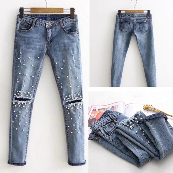 Pinball hole slim jeans pants