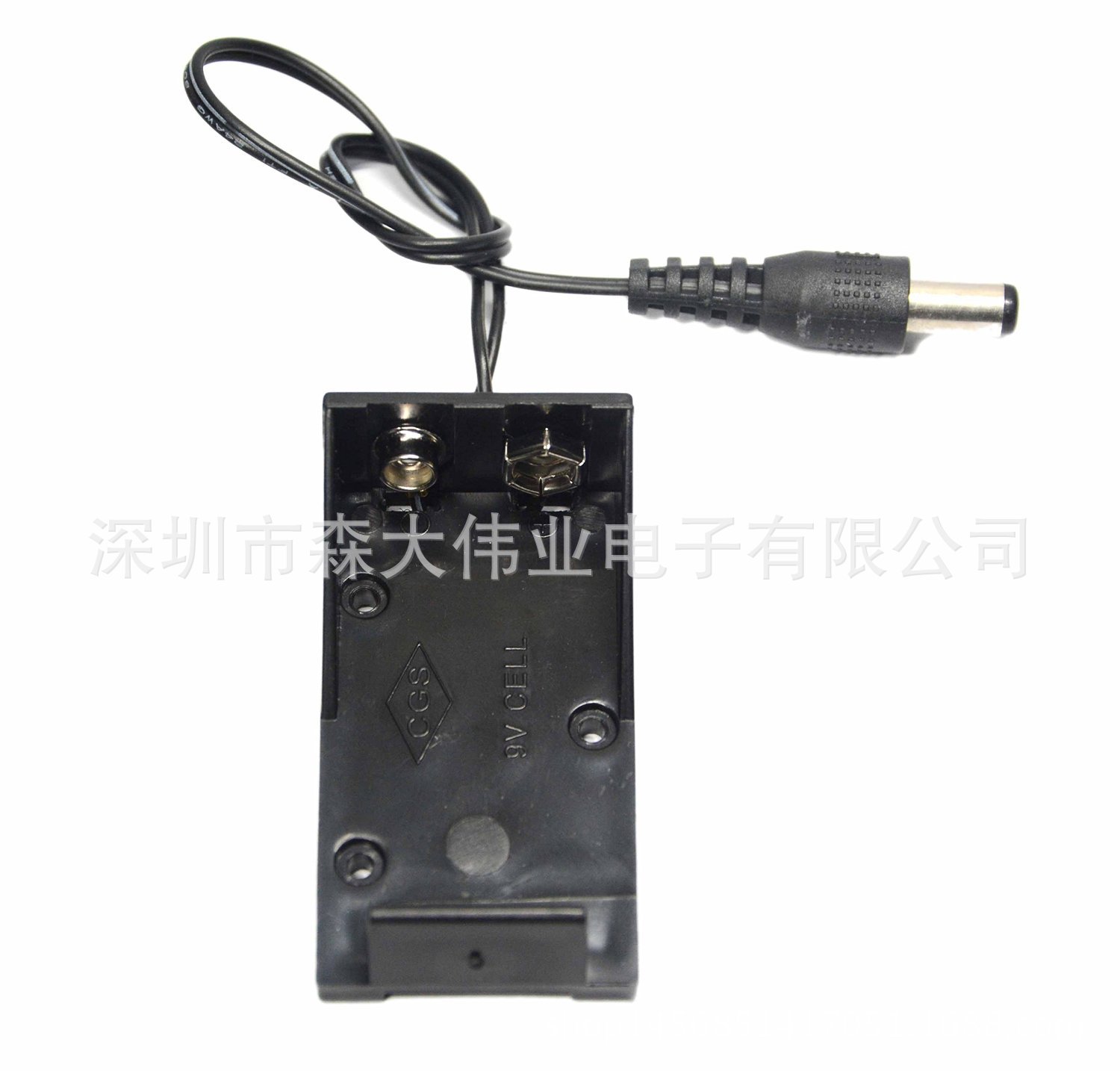 6F22 9V电池扣子 9V电池盒 9伏电池座 无盖无开关 带DC5.5*2.1头