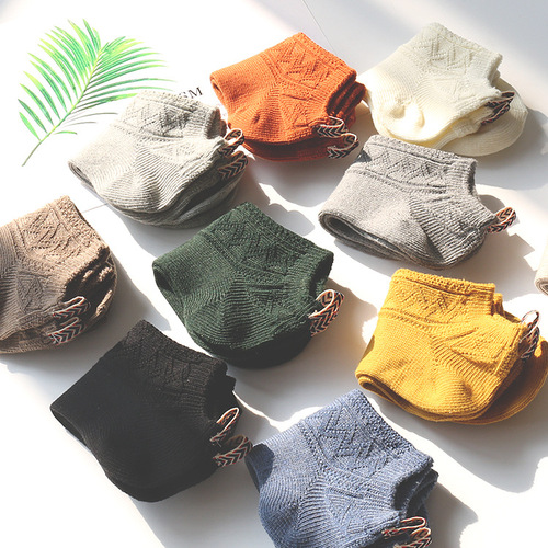 日系民族风双针船袜复古后跟订标粗线男女中性袜子棉质短袜批发