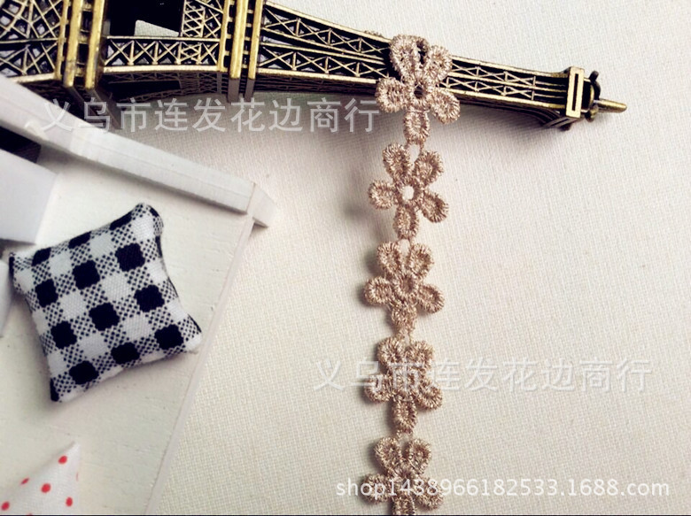 新品推荐 金线5瓣小花朵 直径2cm 水溶花边 头饰 服装等辅料