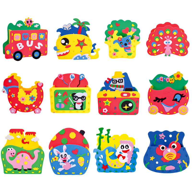 Children's Handmade EVA Pen Holder Stereo Sticker Pen Holder Kindergarten Labor Class Handmade Material Bag