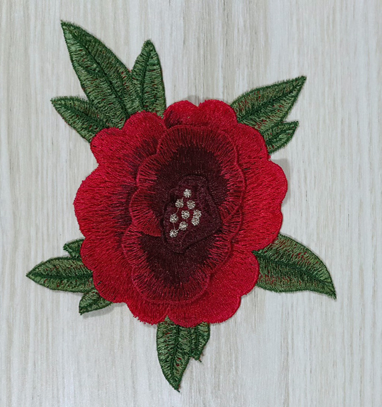 创豪绣品 电脑绣花彩色多层立体水溶刺绣五叶红花服饰配饰量多优